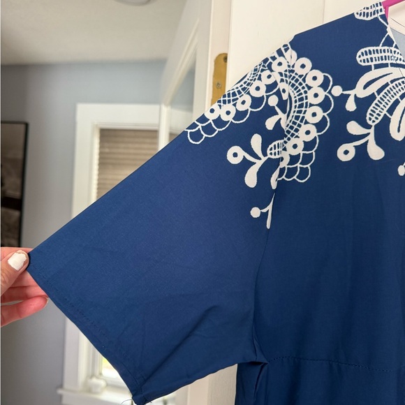 NWT Made with ❤️ Navy Blue Embroidered Boho Lightweight Pleated Midi Dress szXXL - Picture 11 of 16